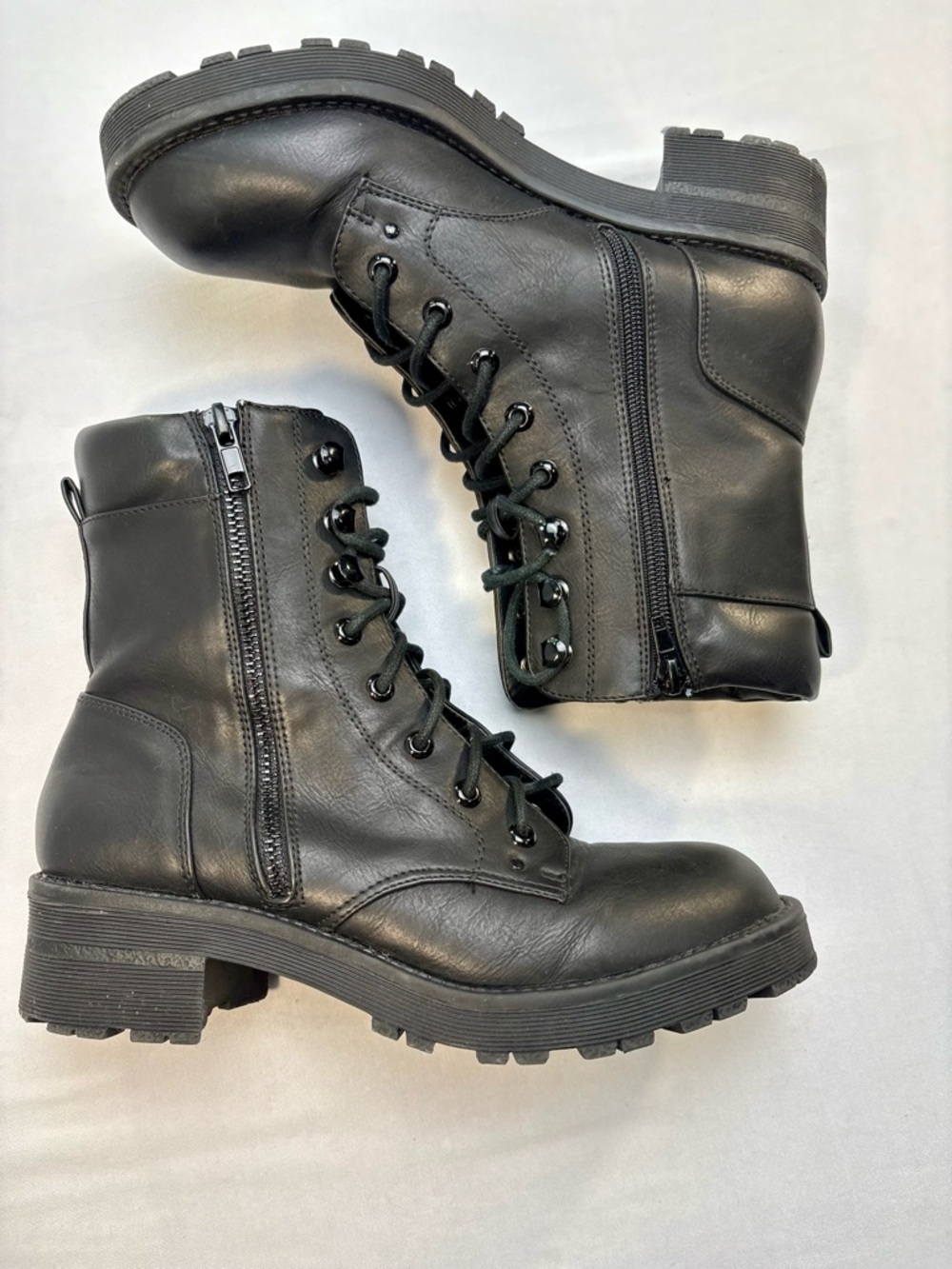 Women's Black Combat Lace-Up Ankle Boots with Side Zip